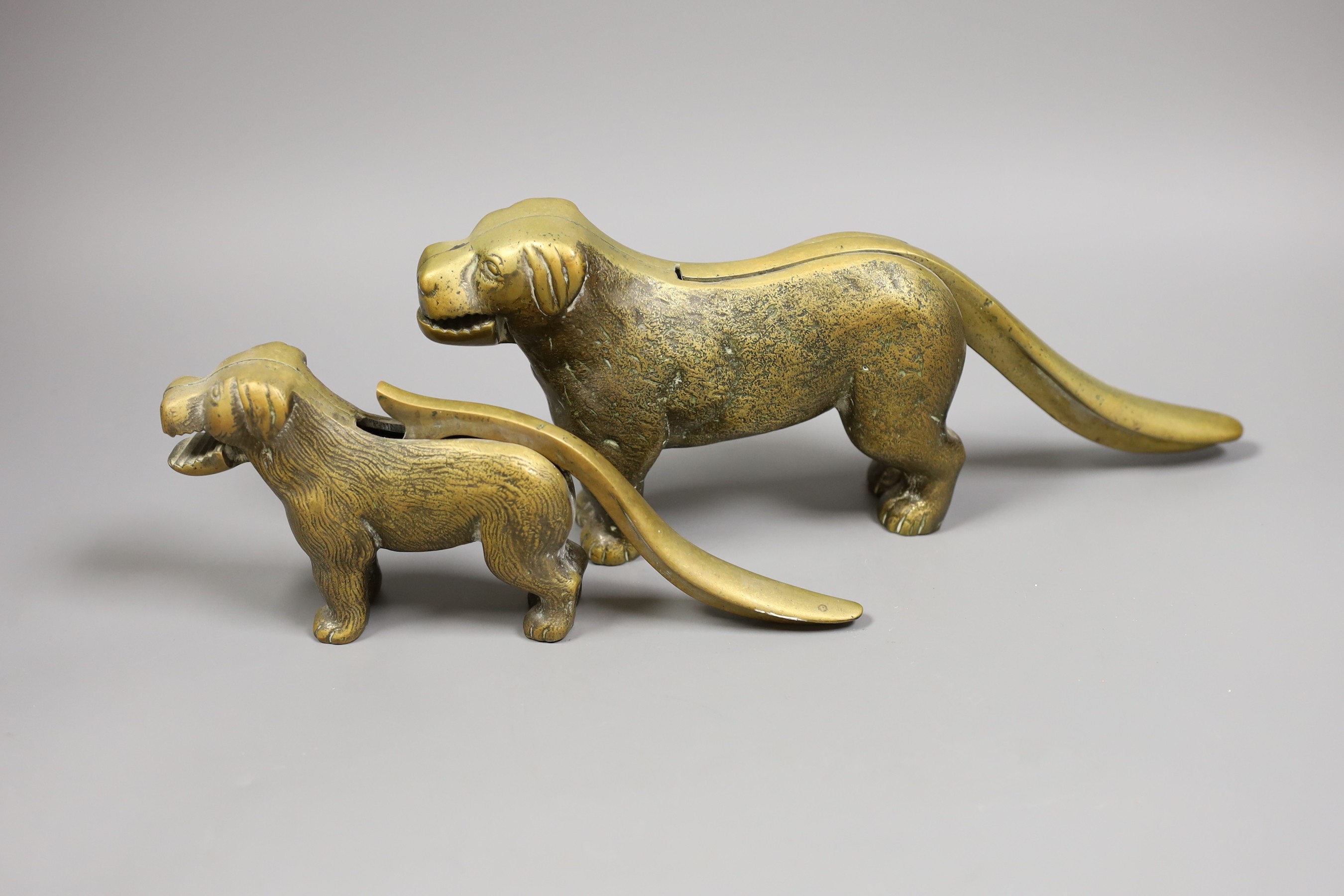 Two brass novelty dog nutcrackers, tallest 13cm